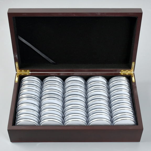 CHZIMADE 50 Pieces 46mm Wooden Coin Capsules Holder Case Coin Storage Organizer Box for Coin Collection Supplies