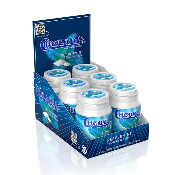 Choward's Peppermint Sugar-Free Gum, Low-Calorie, Breath Freshener, Peppermint Chewing Gum (pack of 6, 40 pieces each bottle, 60g)