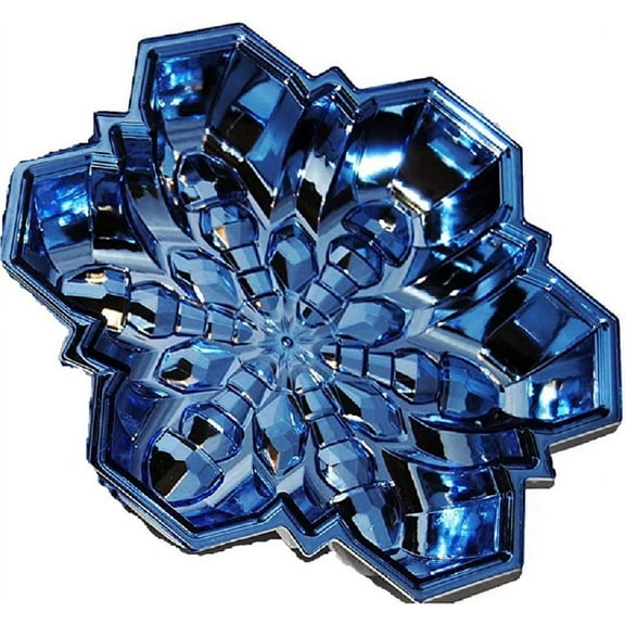 Christmas House Serving Trays Blue Snowflake Metallic Molded Plastic 1 Piece