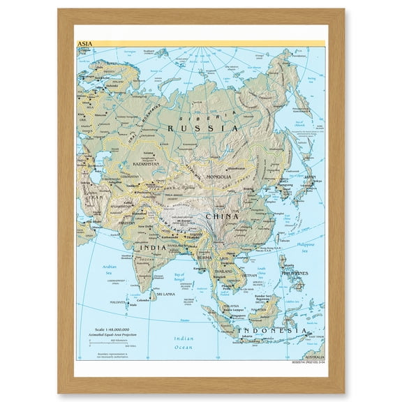 CIA 2004 Map Asia Continent China Russia India Artwork Framed Wall Art Print A4