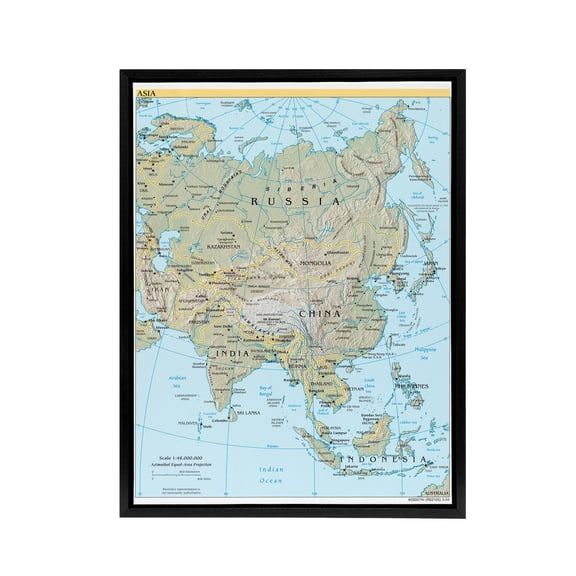 CIA 2004 Map of Asia China Russia India Black Framed Canvas Wall Art Print 24X32