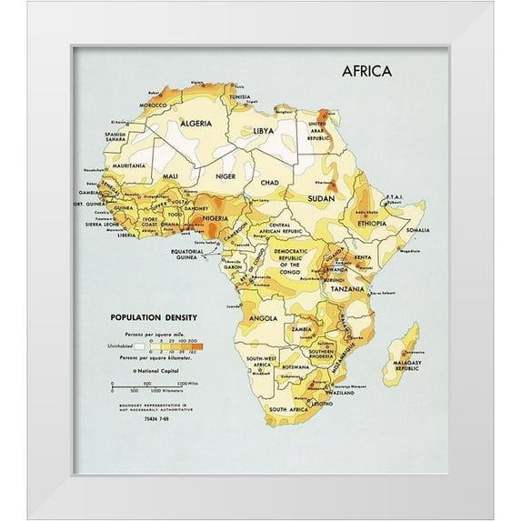 CIA 20x22 White Modern Wood Framed Museum Art Print Titled - Africa Population Density
