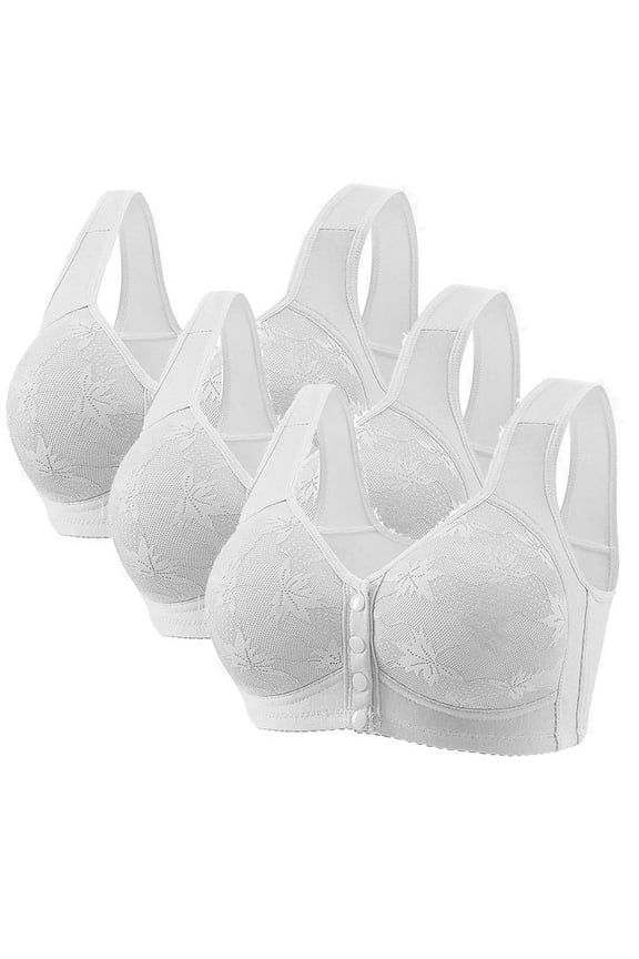 Bras for Women ,3 Pack Wireless Lace Front Closure Push Up Bra,Size S-4XL