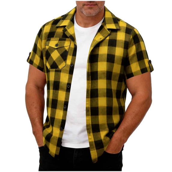 CIAKGIAF Button Cardigan Mens T Shirts Collar with Pockets Breathable Short Sleeved T Shirts