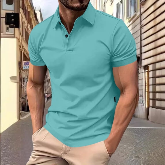 CIAKGIAF Button T Shirts for Men Collar Solid Color, Breathable Casual Athletic Short Sleeved T Shirts