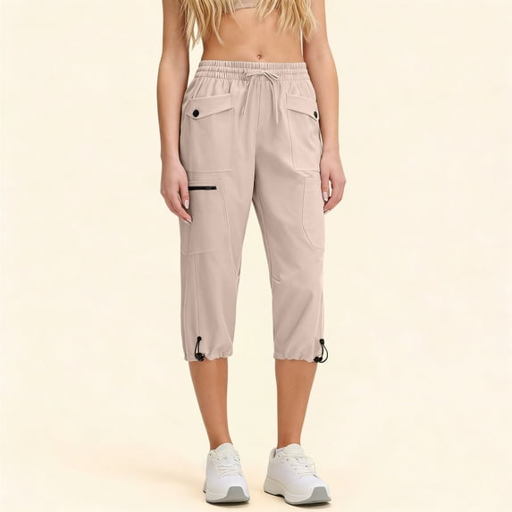 JUSLIO Capris for Women Cargo Pants with Pockets Casual Fashion Capris Khaki L