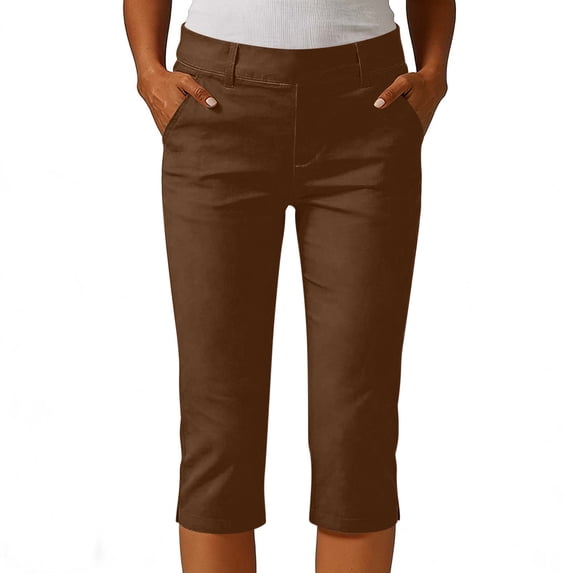 JUSLIO Capris for Women Plus Size High Elastic with Pockets Casual Fashion Capris Brown 3XL