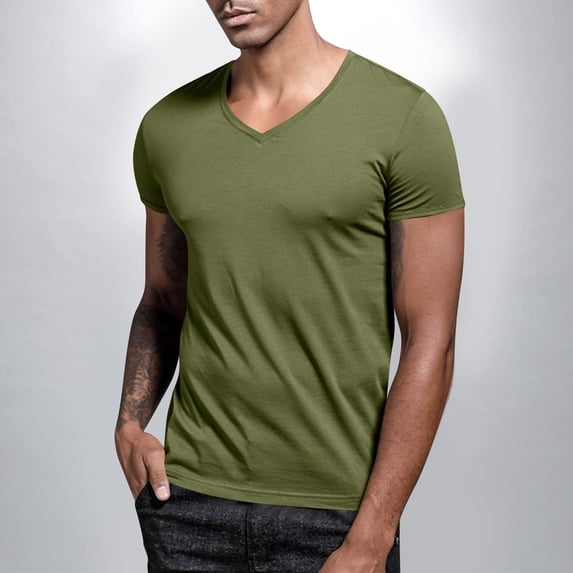 CIAKGIAF Fashion T Shirts for Men V Neck Solid Color, Breathable Casual Athletic Short Sleeved T Shirts