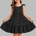 thumbnail image 1 of CIAKGIAF Girls Dresses Comfortable Ruffle Ruched Button Summer Round Neck Loose Sleeveless Princess Dress Black for 1-2 Years, 1 of 6
