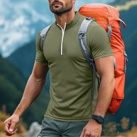 CIAKGIAF Half-Zip Mens Shirts Solid Color Quick-Dry Athletic Short Sleeved Breathable T Shirts