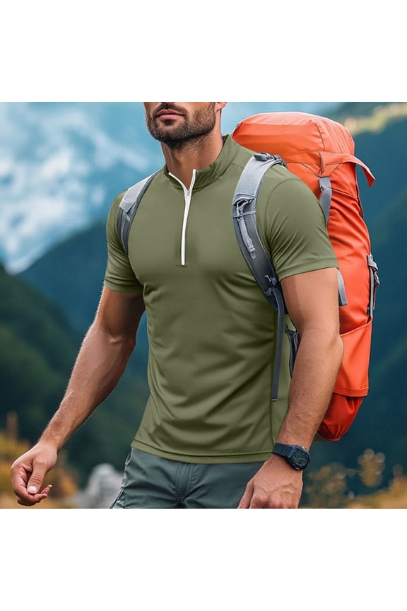 Half-Zip Mens Shirts Solid Color Quick-Dry Athletic Short Sleeved Breathable T Shirts