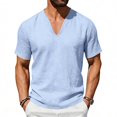 thumbnail image 1 of CIAKGIAF Linen T Shirts for Men V Neck Solid Color, Breathable Casual Athletic Short Sleeved T Shirts, 1 of 6