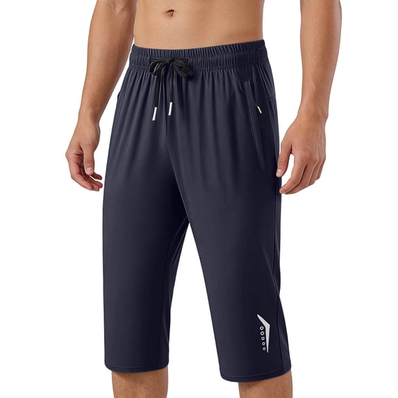 CIAKGIAF Men Shorts Casual Zip Pockets Ice Silk Drawstring Elastic Waist Solid Jogging Shorts