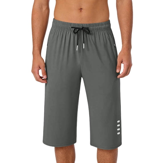 CIAKGIAF Men Shorts Drawstring Elastic Waist Solid Ice Silk Casual Zip Pockets Jogging Shorts