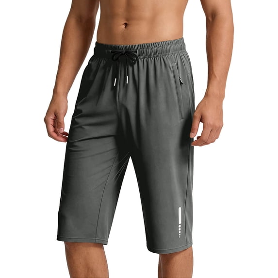 CIAKGIAF Men Shorts Solid Casual Ice Silk Zip Pockets Drawstring Elastic Waist Jogging Shorts