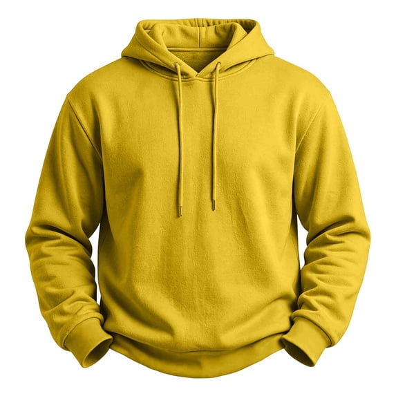 CIAKGIAF Mens Hoodie Pullover Solid Long Sleeve Sweatshirt,Fleece Lined Casual Athletic Hoodies Yellow XL