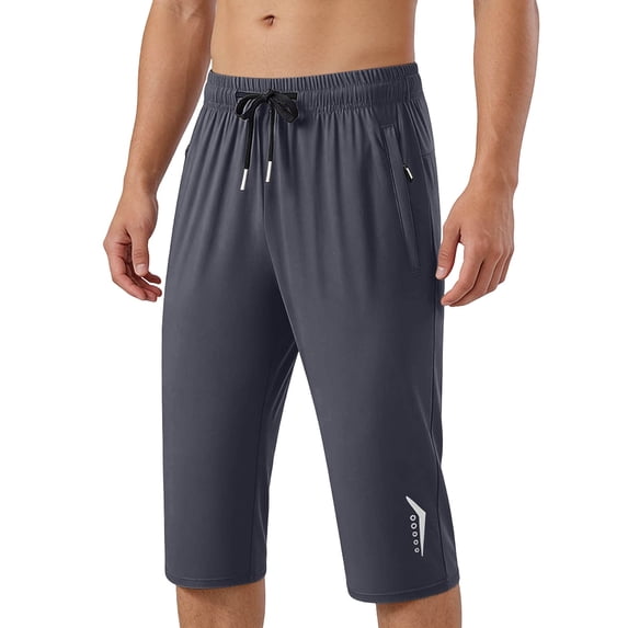 CIAKGIAF Mens Shorts Drawstring Elastic Waist Solid Ice Silk Casual Zip Pockets Jogging Shorts