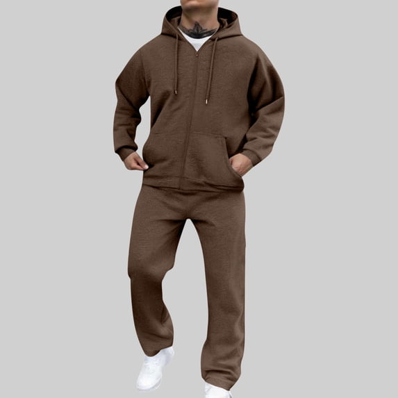 CIAKGIAF Mens Sweatshirts Solid Hoodie Tracksuit Long Sleeve Hooded Top Elastic Waist Jogger Pants 2 Piece Casual Sports Sets