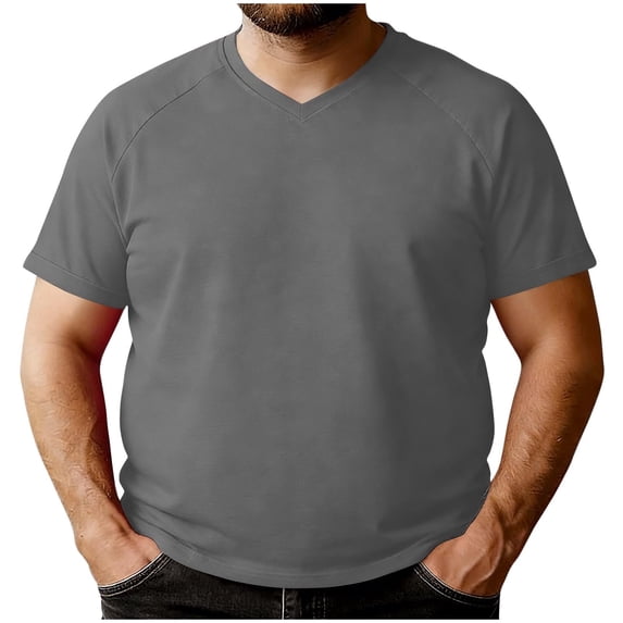 CIAKGIAF Plus Size Mens T Shirts V Neck Solid Color, Athletic Short Sleeved Breathable Casual T Shirts