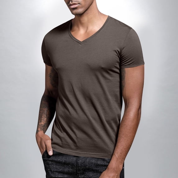 CIAKGIAF Plus Size Mens T Shirts V Neck Solid Color, Athletic Short Sleeved Breathable Casual T Shirts