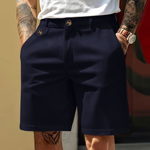 CIAKGIAF Shorts for Men Casual Button with Pockets Straight Leg Cargo Zipper Thin Golf Shorts Men Navy for L