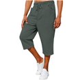 thumbnail image 1 of CIAKGIAF Shorts for Men Drawstring Elastic Waist Solid Rolled Cuff Capri Casual with Pockets Capri Shorts, 1 of 6