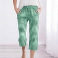thumbnail image 1 of JUSLIO Women Capris Linen Drawstring Casual Fashion Elastic Waist Capris Green S, 1 of 7