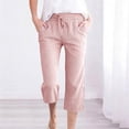 thumbnail image 1 of JUSLIO Women Capris Striped Linen Drawstring Casual Fashion Elastic Waist Capris Red M, 1 of 7