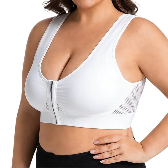 CAZOFW Women's Sports Bras,Plus Size Wireless Mesh Front Closure Bra with Running Yoga,Size L-5XL