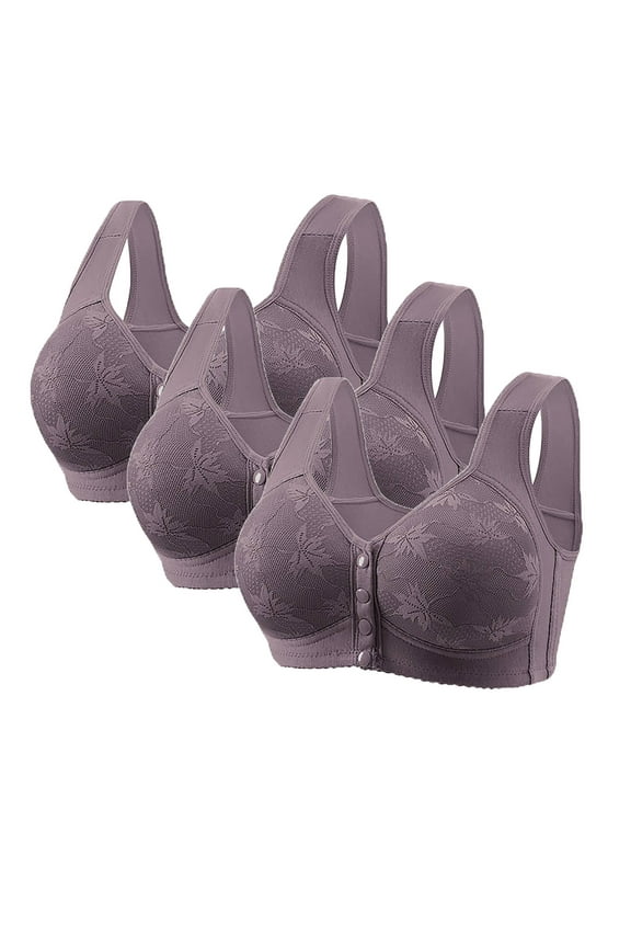 Womens Bras ,3 Pack Wireless Lace Front Closure Push Up Bra,Size S-4XL
