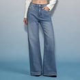 thumbnail image 1 of CIAKGIAF Womens Jeans Fashion Straight Wide Leg Denim Pants Light Blue L, 1 of 9