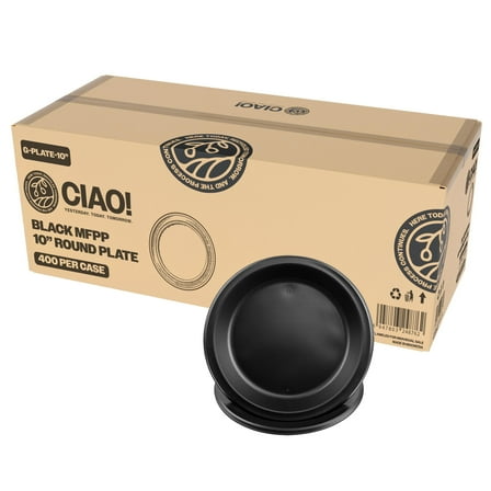 CIAO! 10.25" Black Heavy Weight Plastic Plate Mineral Filled Polypropylyne MFPP (Case of 400)