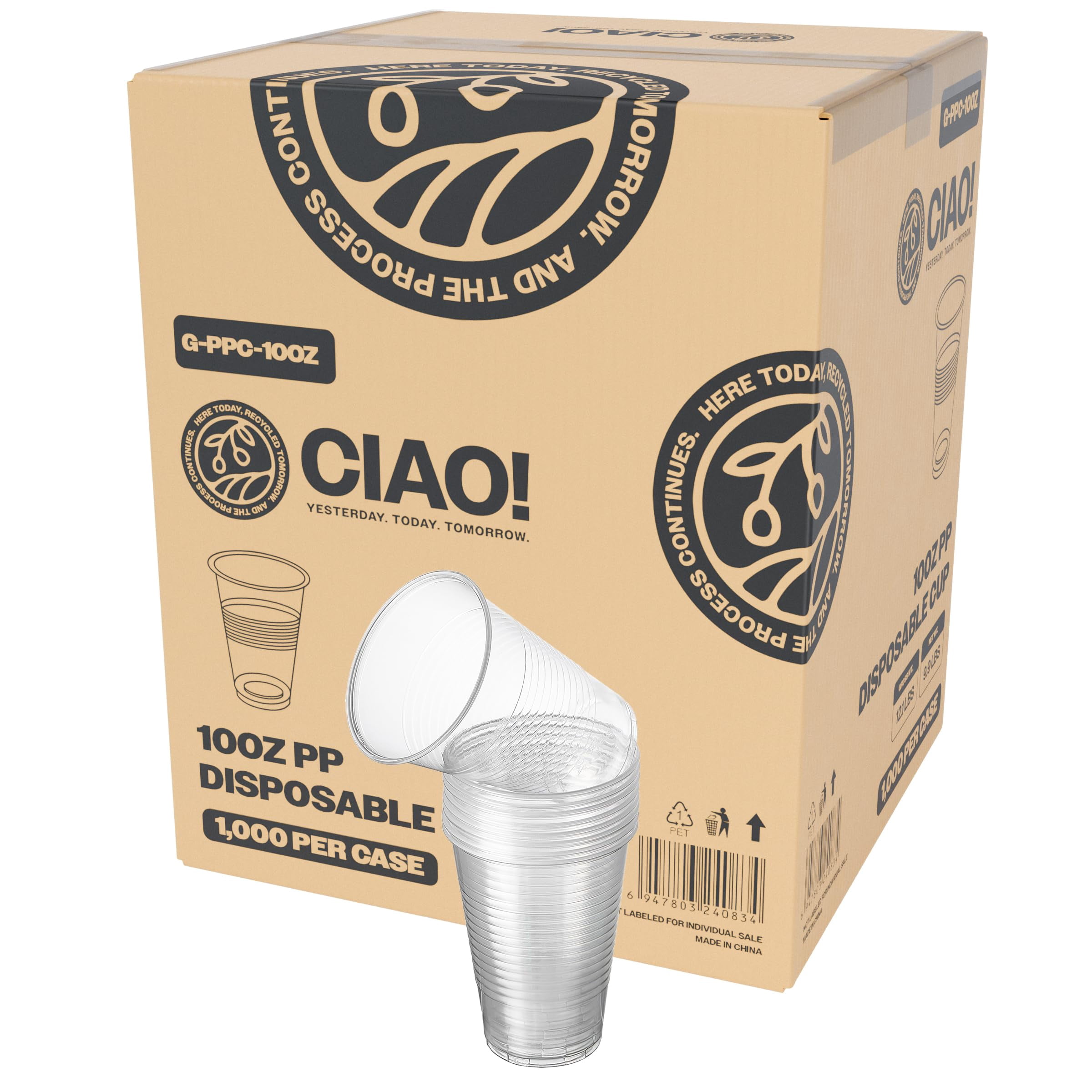 CIAO! 10OZ Polypropylene Ribbed Disposable Cup (Case of 1,000 ...