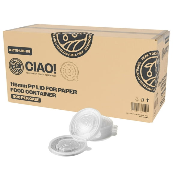 CIAO! 115mm Diameter PP Lid, Designed and Fit BRAND 12/16/24oz Paper Food Container (500/case)