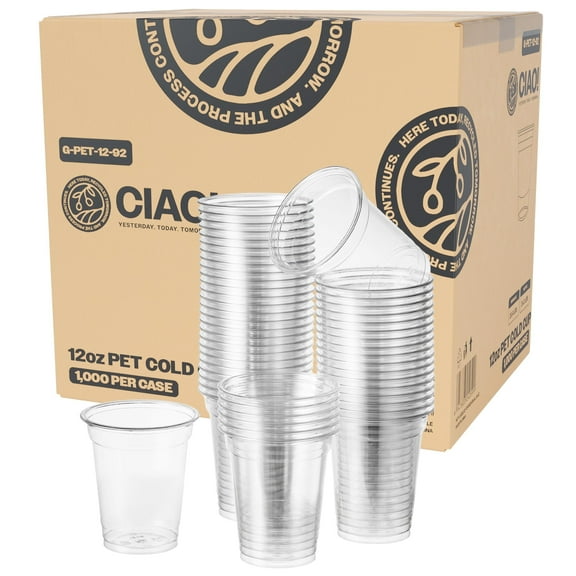CIAO! 12OZ PET Plastic Cold Drink Cup, Great for Smoothies, Iced Coffee and Cold Drinks, 92mm (Case of 1,000)