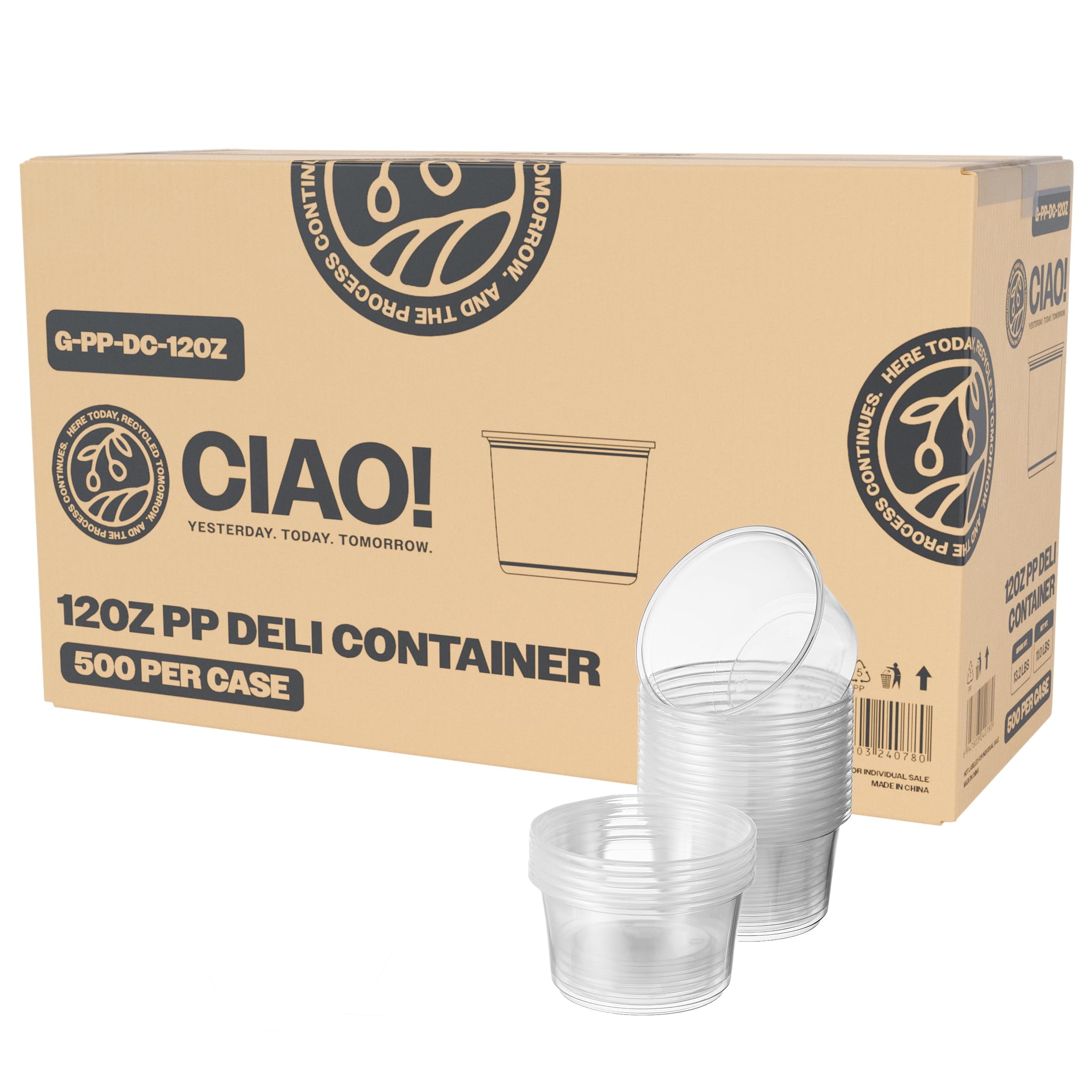 CIAO! 12OZ Polypropylene Clear Deli Container Matching Lids Sold ...