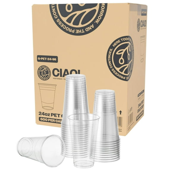 CIAO! 24OZ PET Plastic Cold Drink Cup, Great for Smoothies, Iced Coffee and Cold Drinks, 98mm (Case of 600)