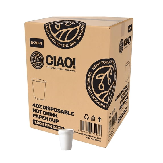 CIAO! 4oz White Paper Hot Cup, Disposable, 80mm Diameter 1,000 Count