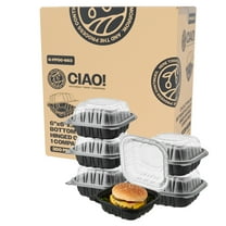CIAO! 6"x6"x3" Polypropylene Black bottom with Clear Lid Hinged Container 1 Compartment Take Out Container, Microwavable, Recyclable and Reusable, (Case of 300)