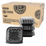 CIAO! 8x8x3 Polypropylene Black bottom with Clear Lid Hinged Container 1 Compartment Take Out Container, Microwavable, Recyclable and Reusable, Case of 150