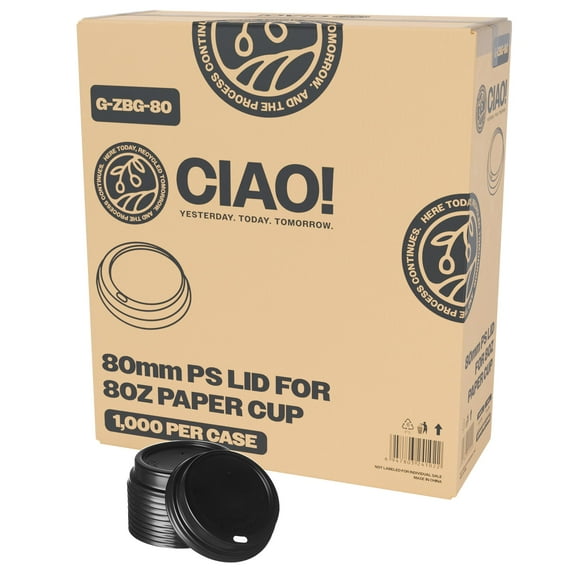 CIAO! 8oz Coffee Cup Sipper Black Dome Lid, (80mm) 1,000 Count