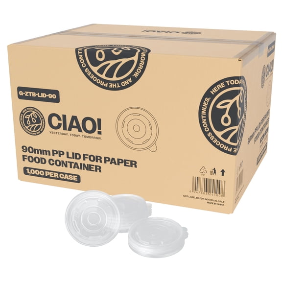 CIAO! 90mm Diameter PP Lid, Designed and Fit BRAND 8oz Paper Food Container (1000/case)