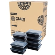 CIAO! Heavy Weight 38oz Injection Molded Microwavable Black Rectangular Food Container with Lid 150/case
