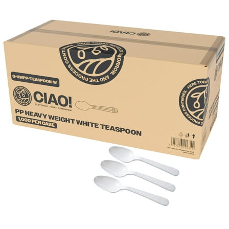 CIAO! Heavy Weight Disposable White Teaspoon Polypropylene (Case of 1,000)