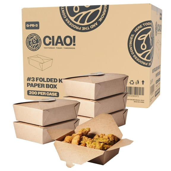 CIAO! Kraft Take Out Microwavable Food Containers, 76 oz No. 3 (200/case)