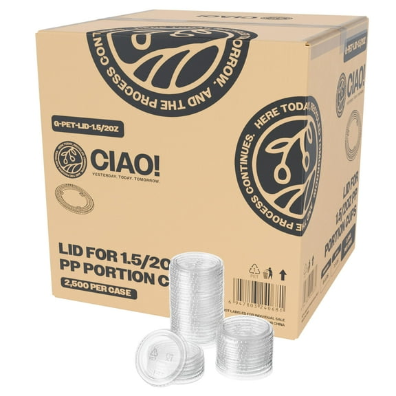 CIAO! Portion Cup Lids, Ultra Clear PET for 1.5oz and 2 oz Ciao! Portion Cups, 62mm Diameter, Designed and Fit For CIAO! Brand - 1.5 and 2OZ Portion Cups Only (Case of 2,500)