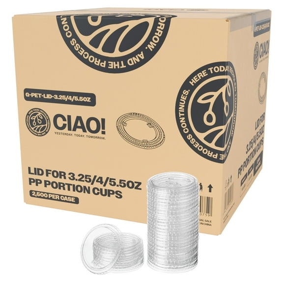 CIAO! Portion Cup Lids, Ultra Clear PET for 3.25, 4 and 5.5 oz Ciao! Portion Cups, 74mm Diameter, Designed and Fit For CIAO! Brand - 3.25, 4 and 5.5 oz Portion Cups Only (Case of 2,500)