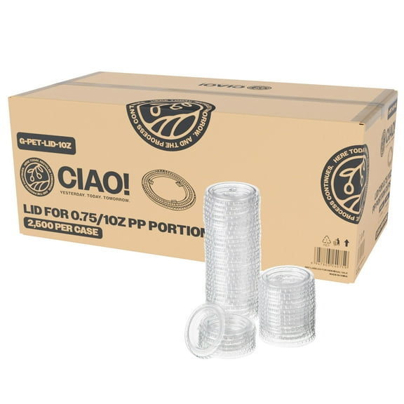 CIAO! Portion Cup Lids, Ultra Clear PET for .75 oz and 1 oz Ciao! Portion Cups, .45mm Diameter, Designed and Fit For CIAO! Brand - 0.75 and 1OZ Portion Cups Only (Case of 2,500)