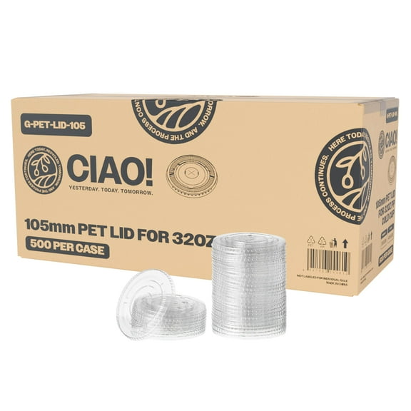 CIAO! Ultra Clear PET Flat Lid with Straw Slot - Fits CIAO! 32 oz PP Cups, 105mm (Case of 500)