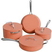 CIARRA Beyond Cookware Set, Ceramic Nonstick Pots and Pans Set with Lid, Non Toxic, Oven Safe & Compatible with All Stovetops, Orange